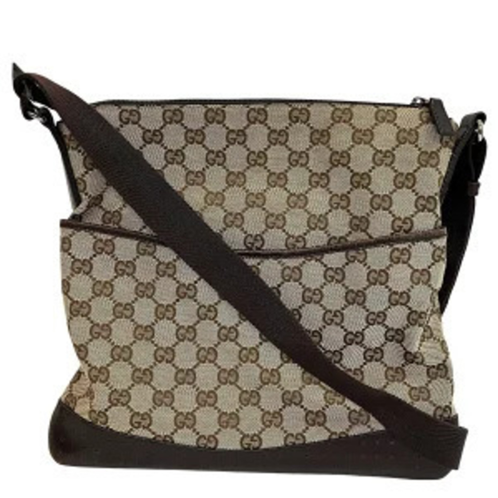 Gucci GG Canvas Messenger Bag iconic beige monogram brown leather